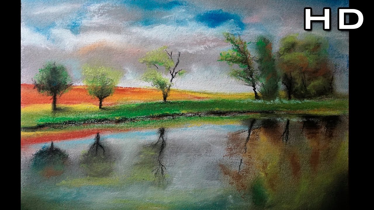 Cómo Dibujar un Paisaje al Pastel Paso a Paso - Cómo Dibujar Árboles y reflejos en el agua -Tutorial