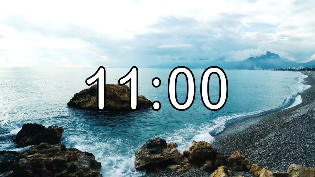 11 minute timer with Calm and Soft Music and sea wave cinematic background
