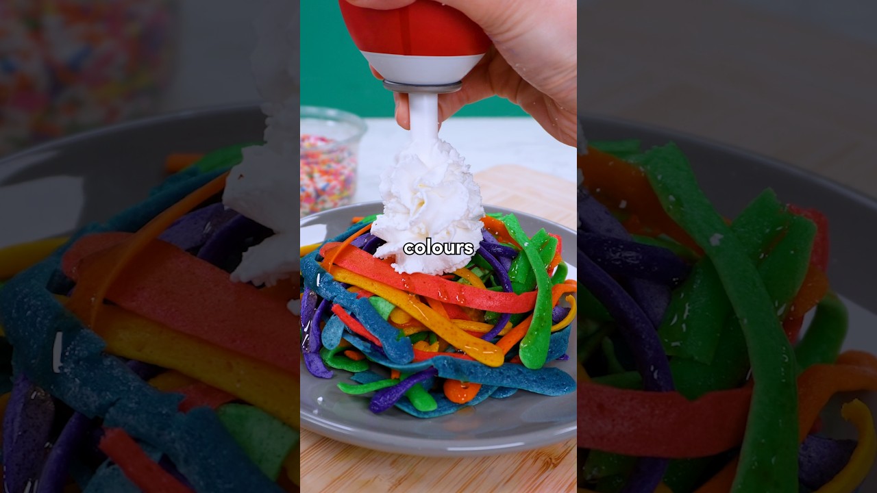 This RAINBOW PANCAKE SPAGHETTI is the ULTIMATE breakfast upgrade!