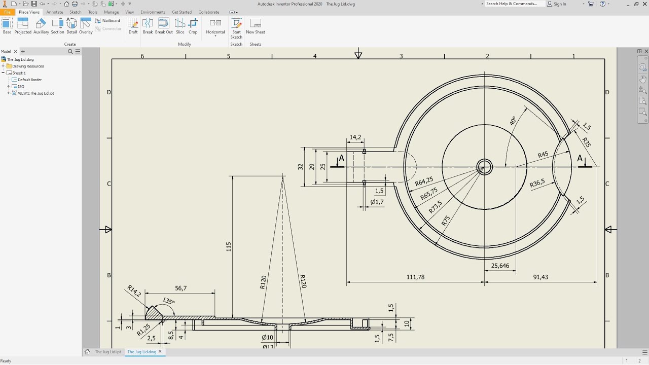 INVENTOR 2020 - THE JUG LID - DRAWING - COFFEE MACHINE