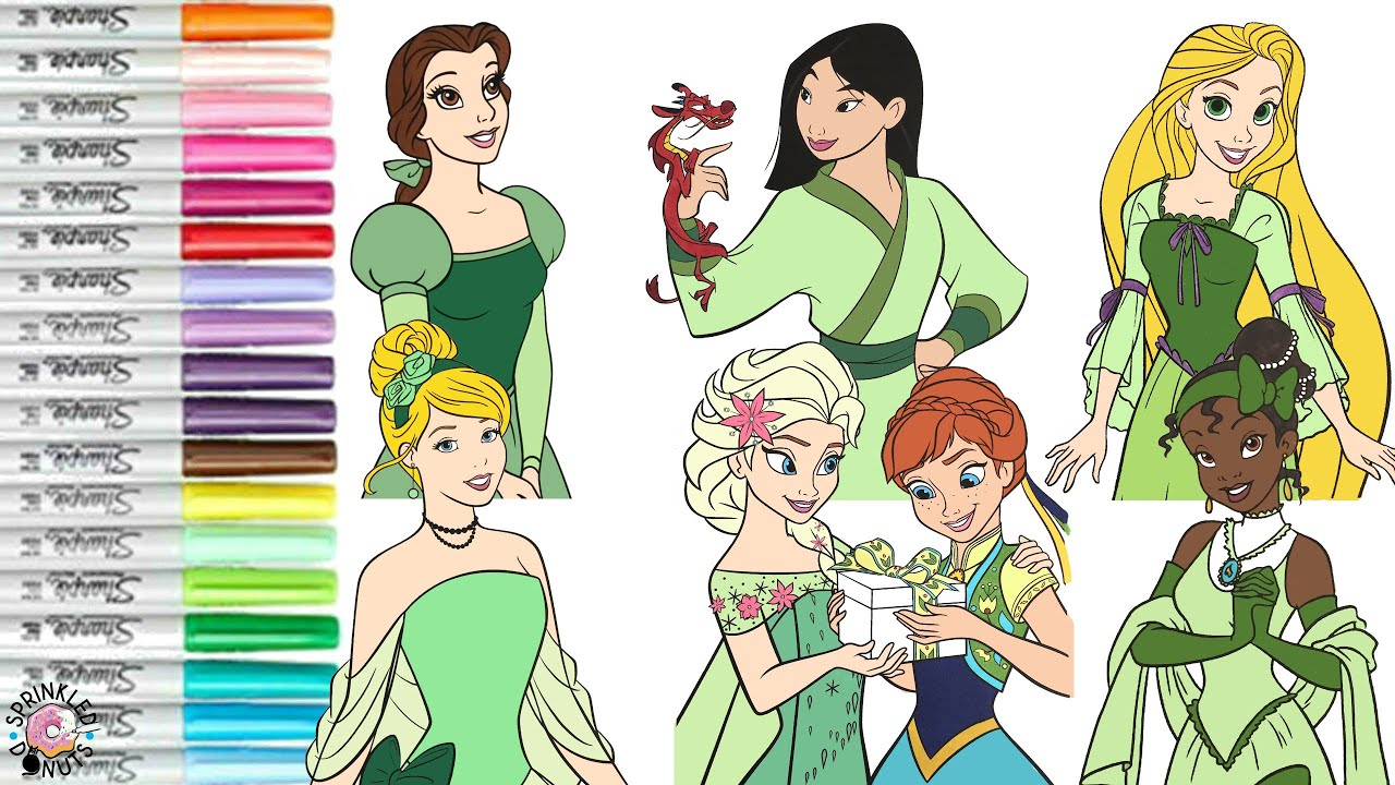 Disney Princess Coloring Book Compilation Mulan Anna Elsa Belle Cinderella Tiana Rapunzel