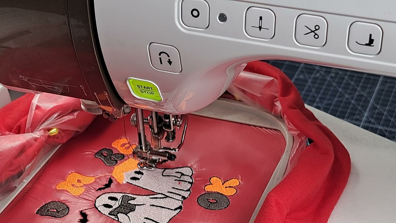 Babylock Solaris Vision Journey-Machine embroidering ghosts on boys t-shirt w/ trouble shooting.