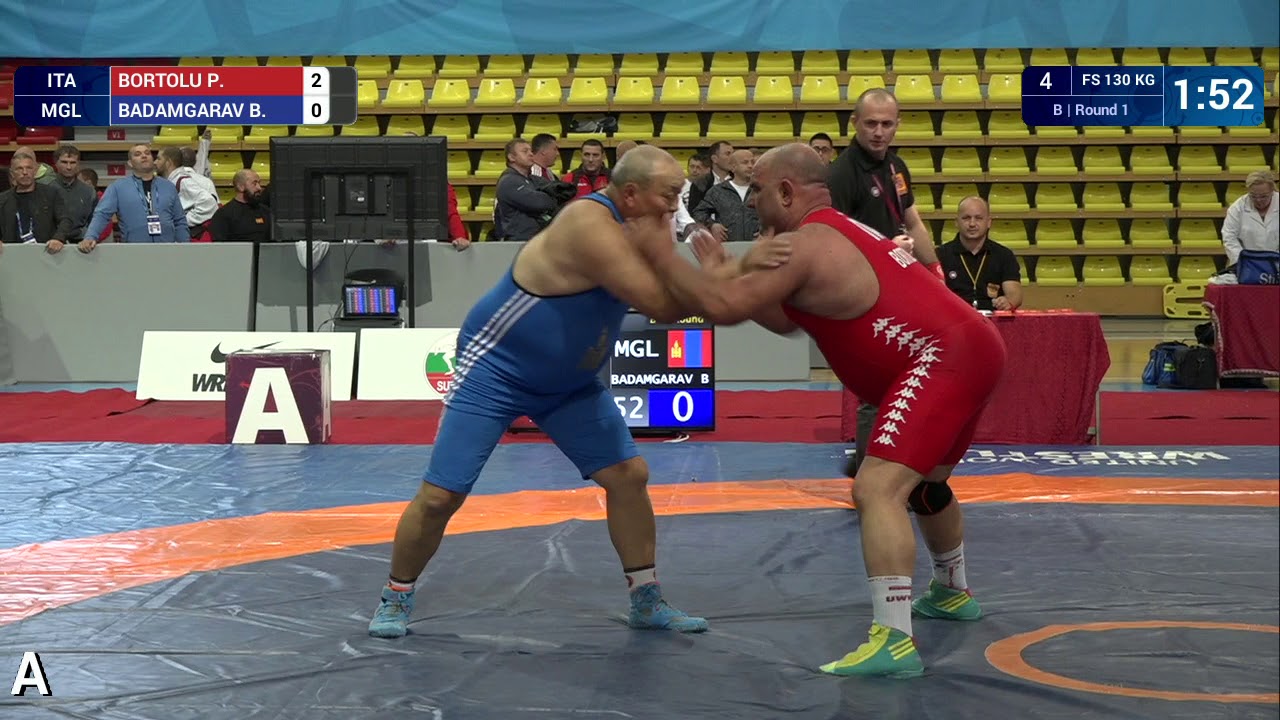 Round 1 FS - 130 kg: P. BORTOLU (ITA) v. B. BADAMGARAV (MGL)