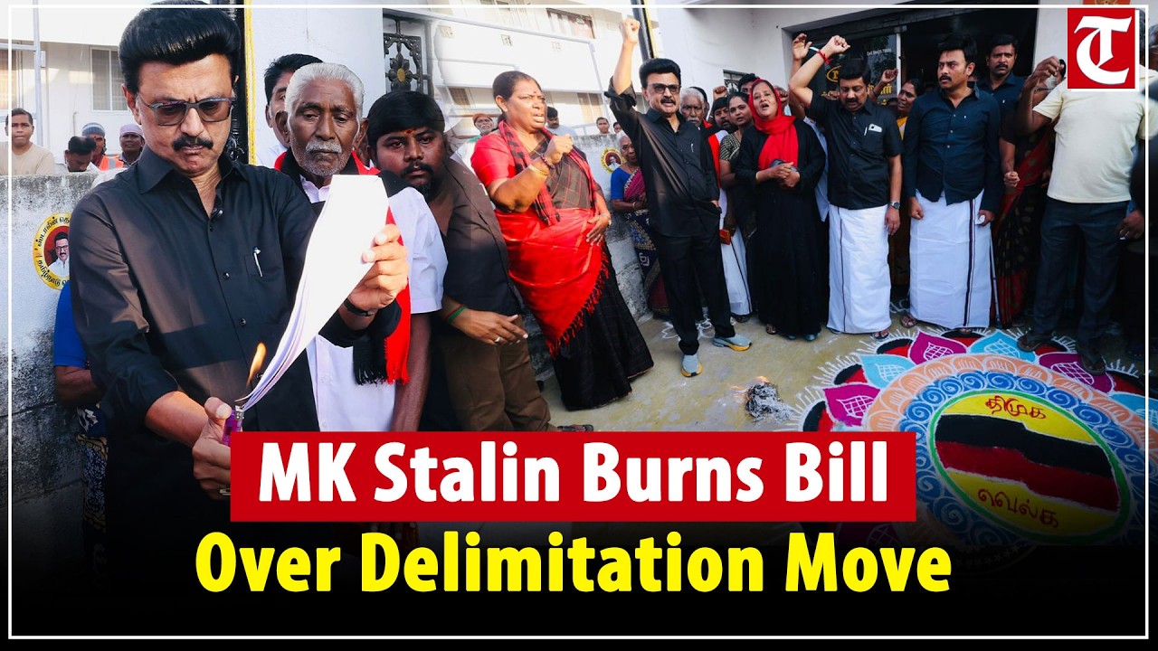 MK Stalin hoists black flag, burns copy of delimitation bill in protest