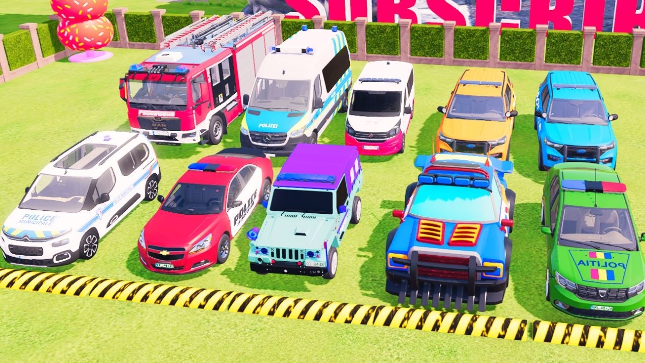 TRANSPORTING POLICE CARS, AMBULANCE, FIRE TRUCK WITH TRUCK VOLVO and Man Truck FS 22 #fs22  #8