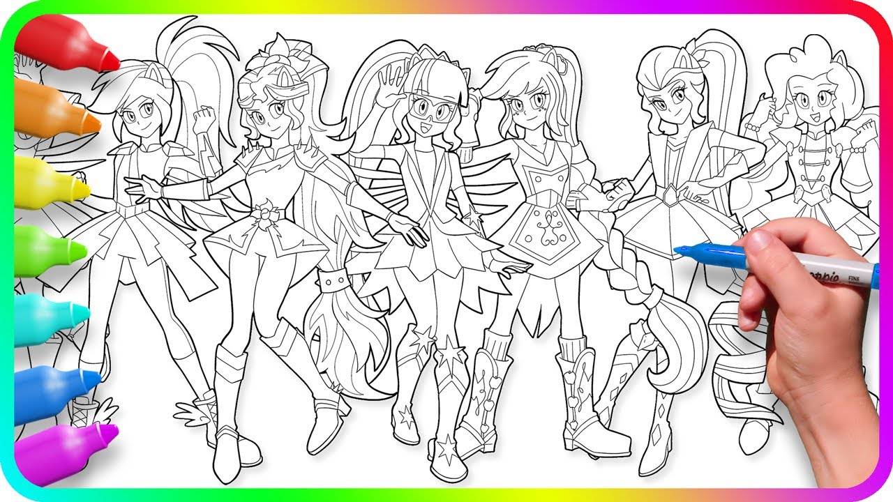 EQUESTRIA GIRLS Coloring Pages - Power Girls. Easy Drawing Tutorial Art. How to color My Little Pony