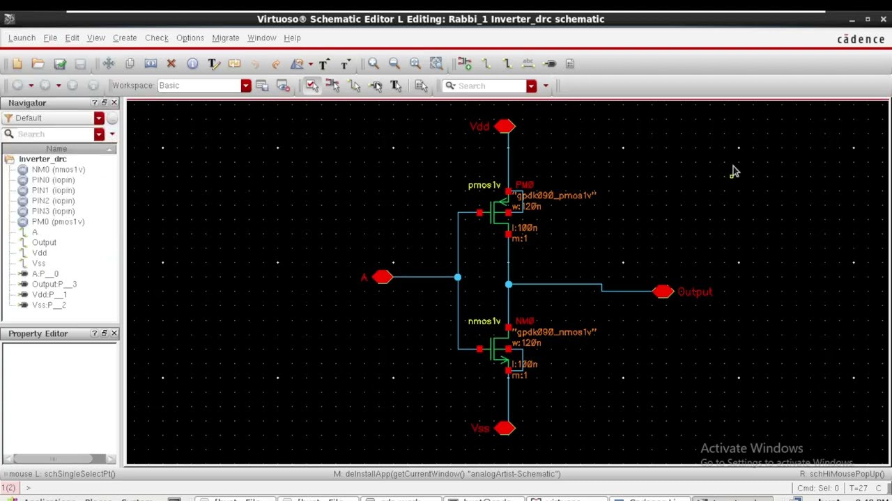 Cadence ||  VLSI || Inverter Schematic, Layout, DRC and LVS. in Bangla language.