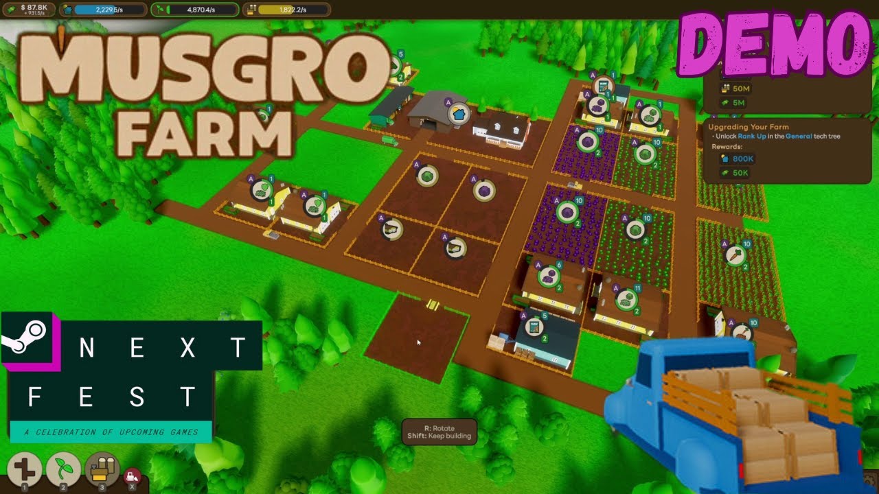 Incremental Farming Factory Game Musgro Farm Demo Part 1 | Steam Next Fest June 2025 / No Commentary