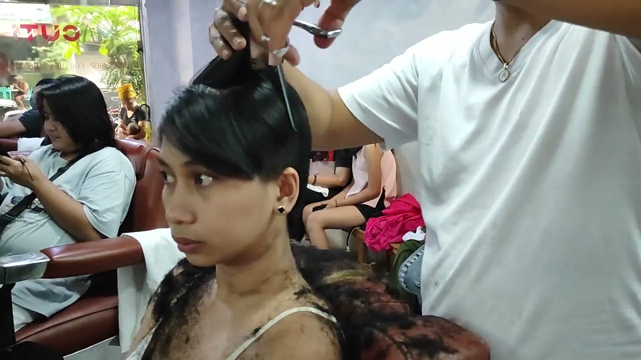 Women Long Hair to Boycut / Pixiecut. Girl Very Short Haircut. Back View