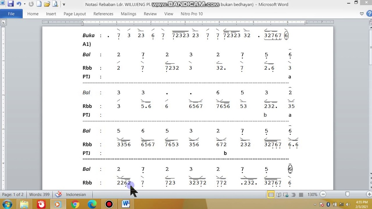 (14c)  Notasi dan Rebaban Ladrang Wilujeng Laras Pelog Barang (Part I) Gamelan|Raharja|Rebab: