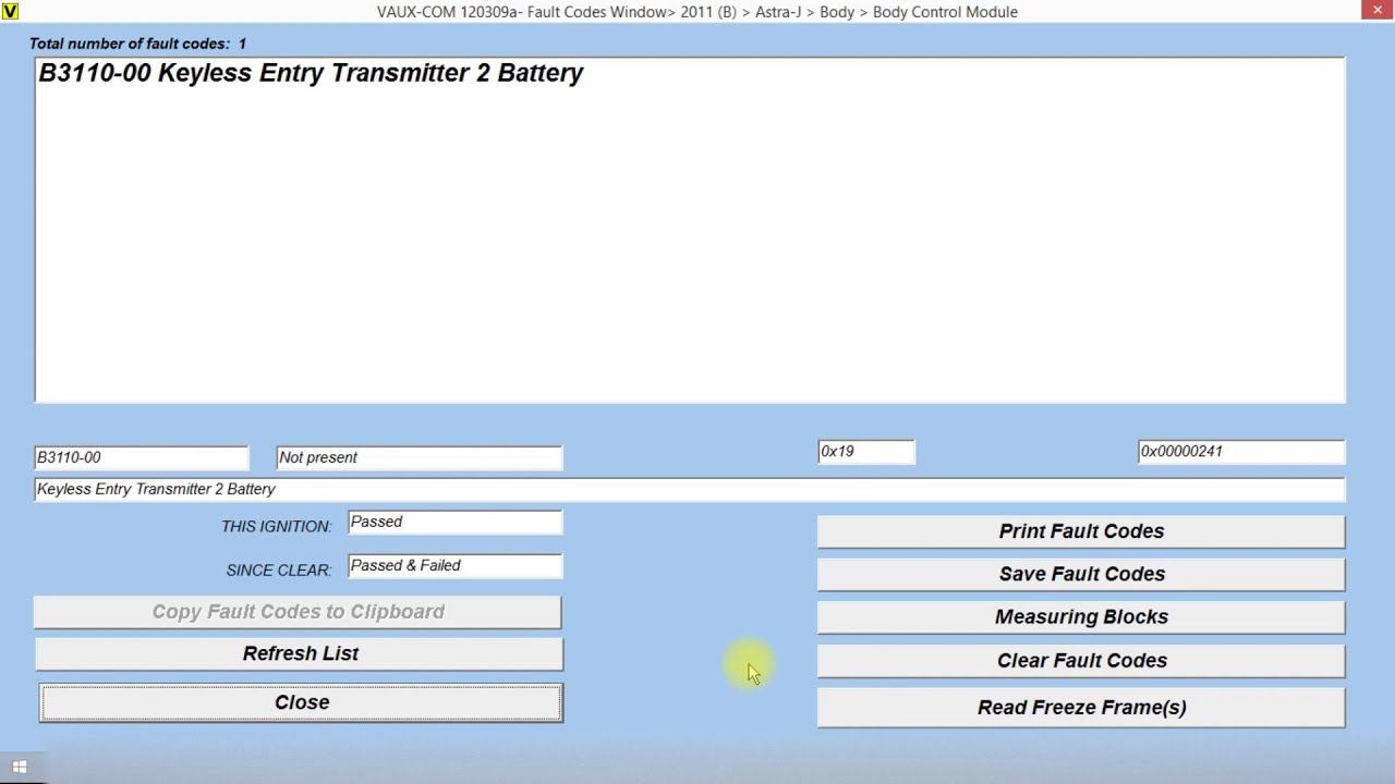OPCOM (Vaux-Com) ASTRA J -  Body Control Volume  - Fault Codes Scan