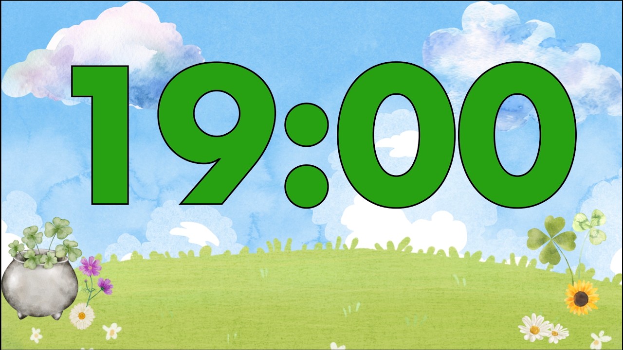 19 Minute Saint Patrick’s Day Classroom Timer (Fun Harp Alarm at End, No Music)