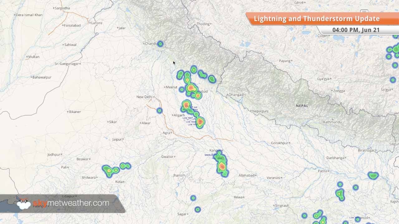 June 21, 04:00 PM Lightning and Thunderstorm Update for India