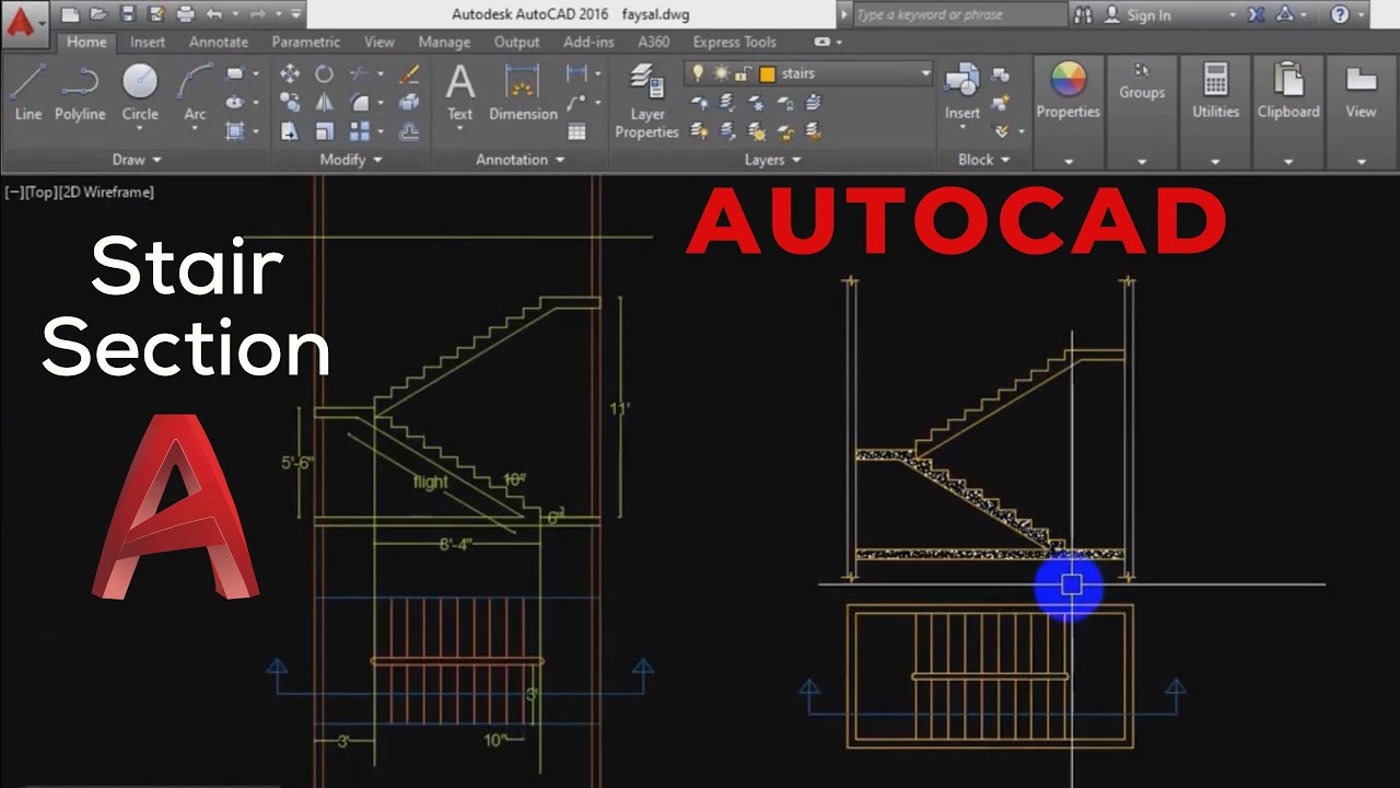 Stair Section in autocad tutorial | how to draw section in autocad bangla tutorial