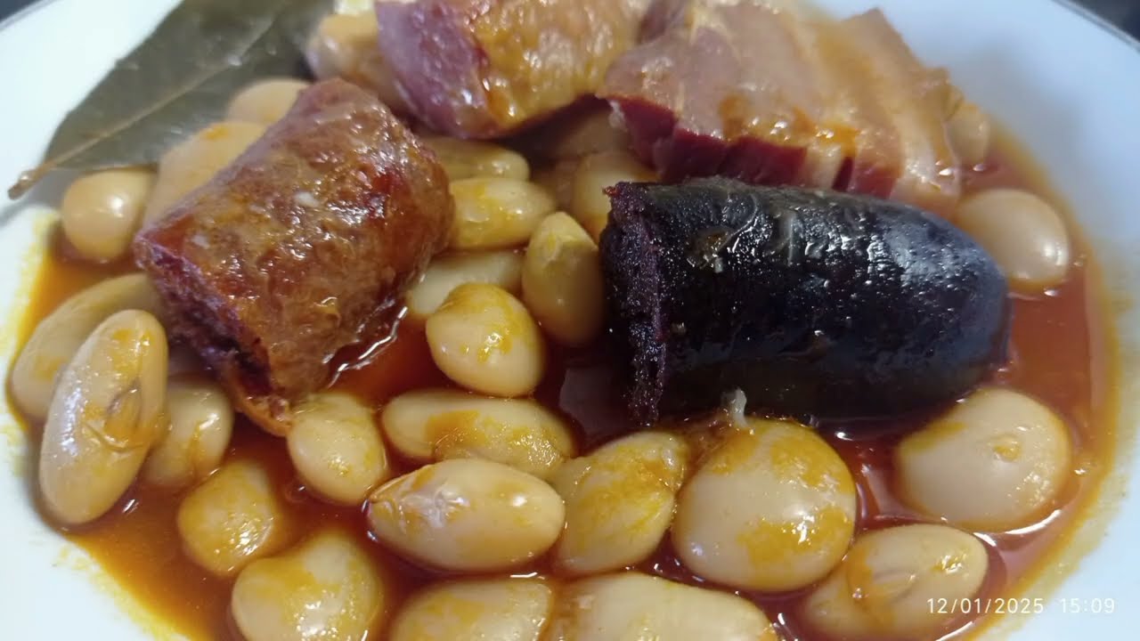 Fabada asturiana en olla rápida con alubias de granja