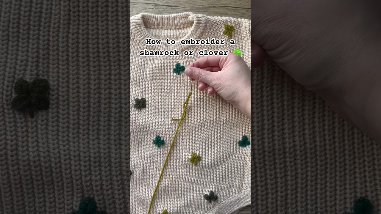 How to embroider a shamrock or clover for st pattys day #embroidery #diyembroidery #stpattysday