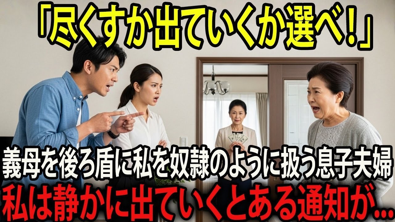 「俺達か一人出てくか選べ！」嫁両親の後ろ盾を前提に私を捨てようとする息子夫婦は知らなかった、私がこれまで静かに準備していたことに