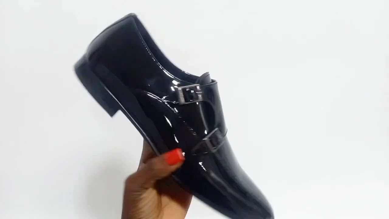 Zeno Black Patent Italian Leather Monk Strap Shoe