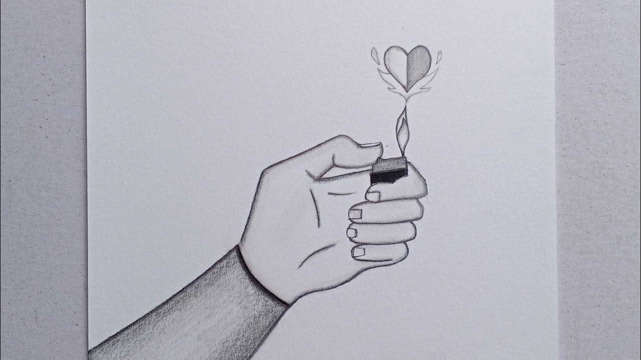 Burning Love With Lighter in Hand Drawing | How To Draw A Hand Drawing  Pencil Sketch 