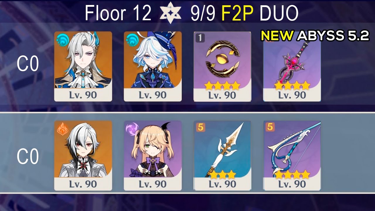 [F2P DUO] C0 Neuvillette + C0 Furina & C0 Arlecchino + C6 Fischl New Spiral Abyss 5.2 Genshin Impact