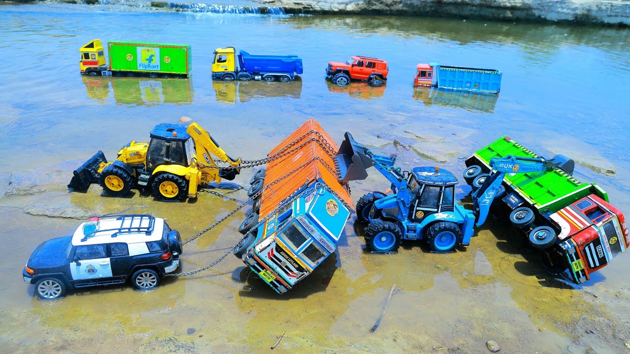 Tipper Truck Scania Volvo BharatBenz Truck Accident Pulling Police Car JCB ? Kids Toys Video | CSToy