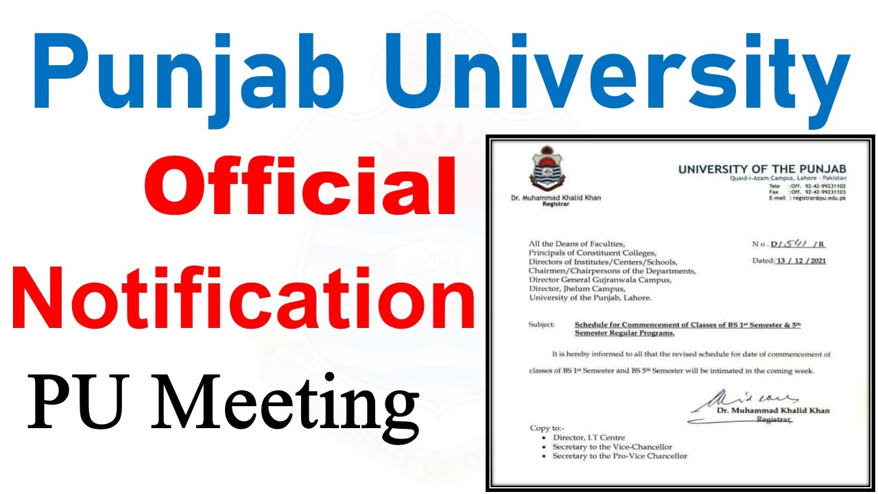 Punjab University Official Notification Pu Meeting Final Decision About PU Students BS BS 5th Class