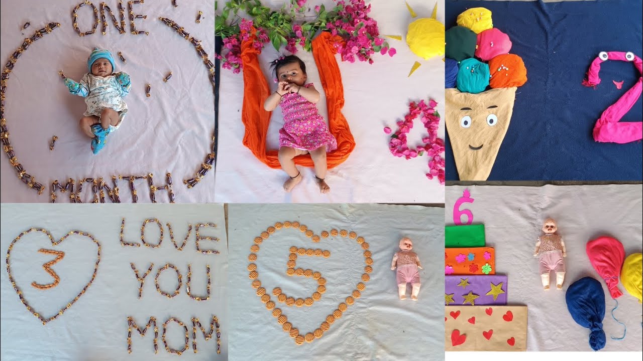 latest 1 to 6 month baby photoshoot ideas at home... monthly baby photoshoot ideas..easy photoshoot
