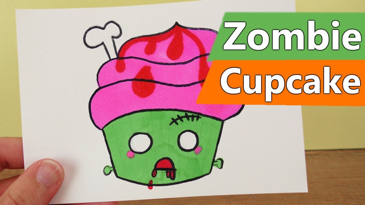 DIY KAWAII ZOMBIE CUPCAKE zeichnen |  Halloween Monster Muffin malen | Anleitung für Kinder