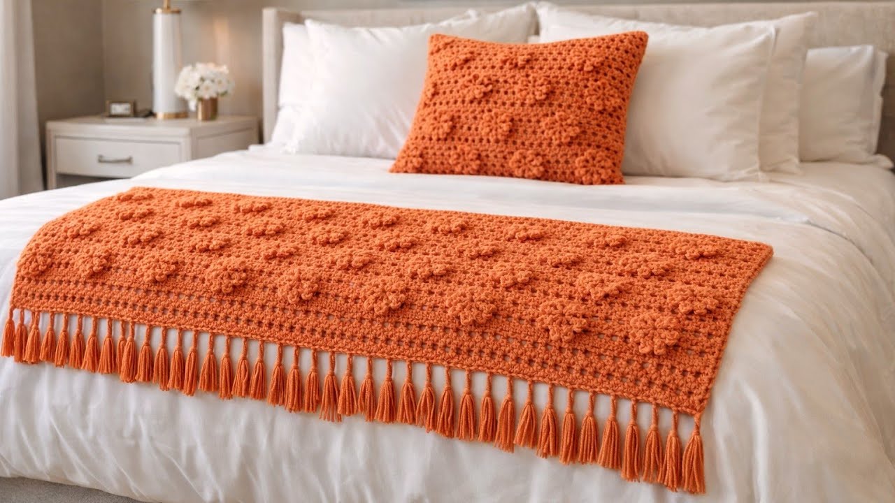 OMG! This Raised Flower Pattern Is Stunning for a Bed Runner!