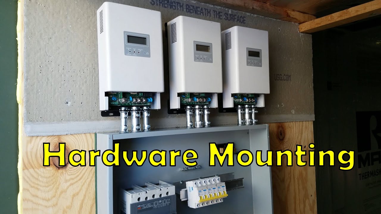 Mounting the Battery Shed Electrical Cabinet and PCM60X Charge Controllers