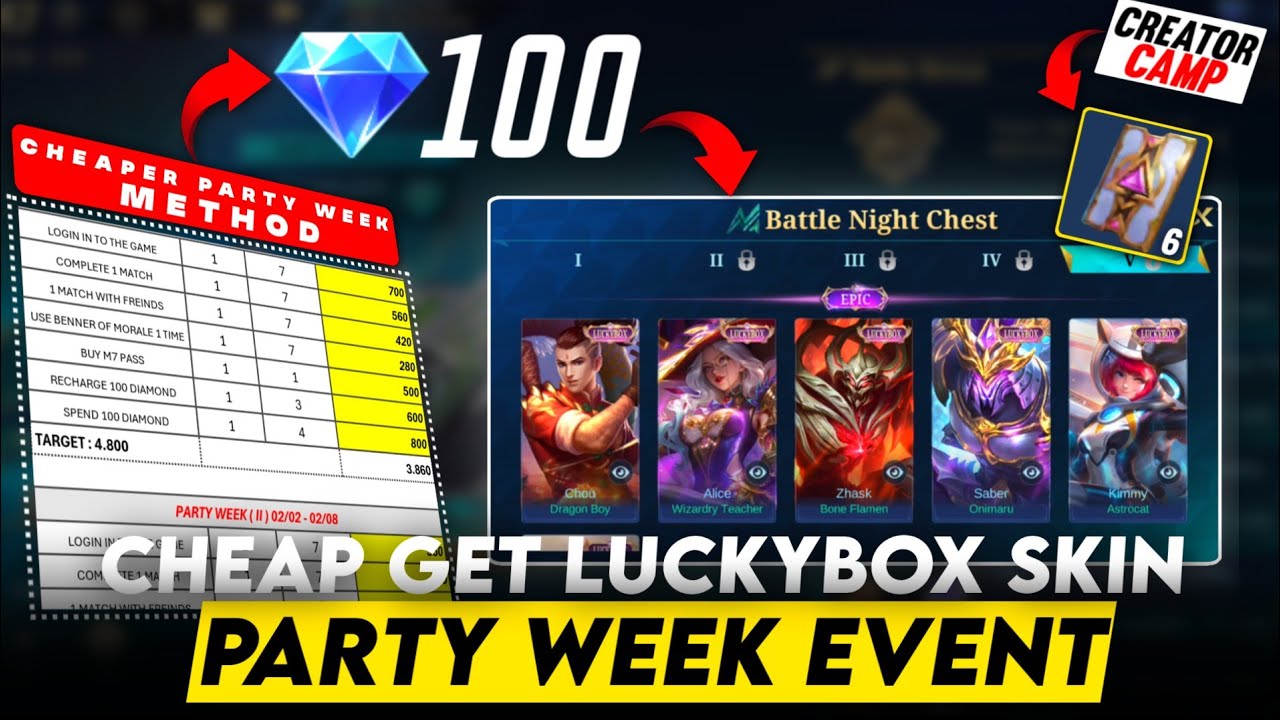 JUST SPEND 100 DIAMONDS 💎 GUARANTEED GET LUCKYBOX SKIN, CHEAPER PARTY WEEK M7 EVENT