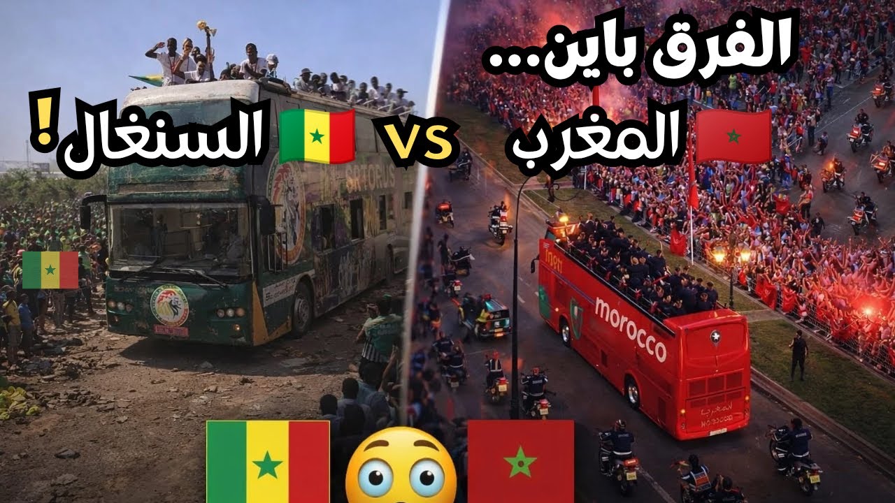مقارنة صادمة بين استقبال السنغال لمنتخبها واستقبال المغرب… مشاهد لا تُقارن 😳🇸🇳🇲🇦