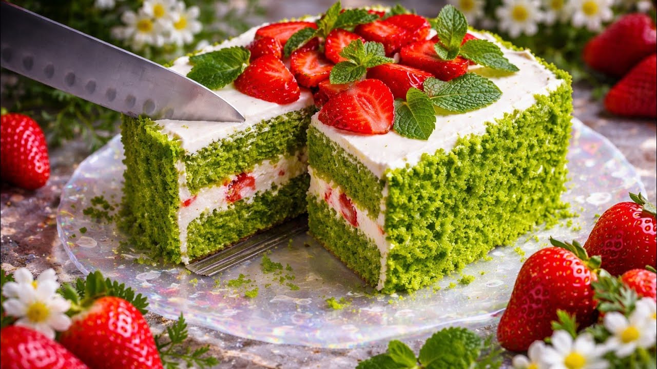 Самый вкусный КЛУБНИЧНЫЙ ТОРТ 🍓 Со шпинатом! Нежный, лёгкий и тает во рту