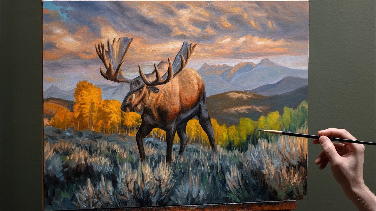 Bull Moose in an Autumn Landscape | Oil Color Study No. 04