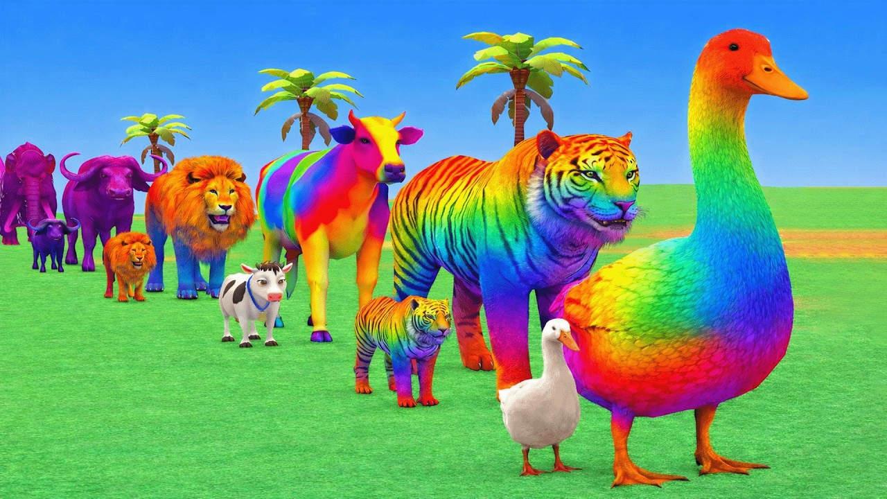 Long Slide Game With Elephant Gorilla Buffalo Hippopotamus Tiger 3d Animal Game Funny 3d Animals