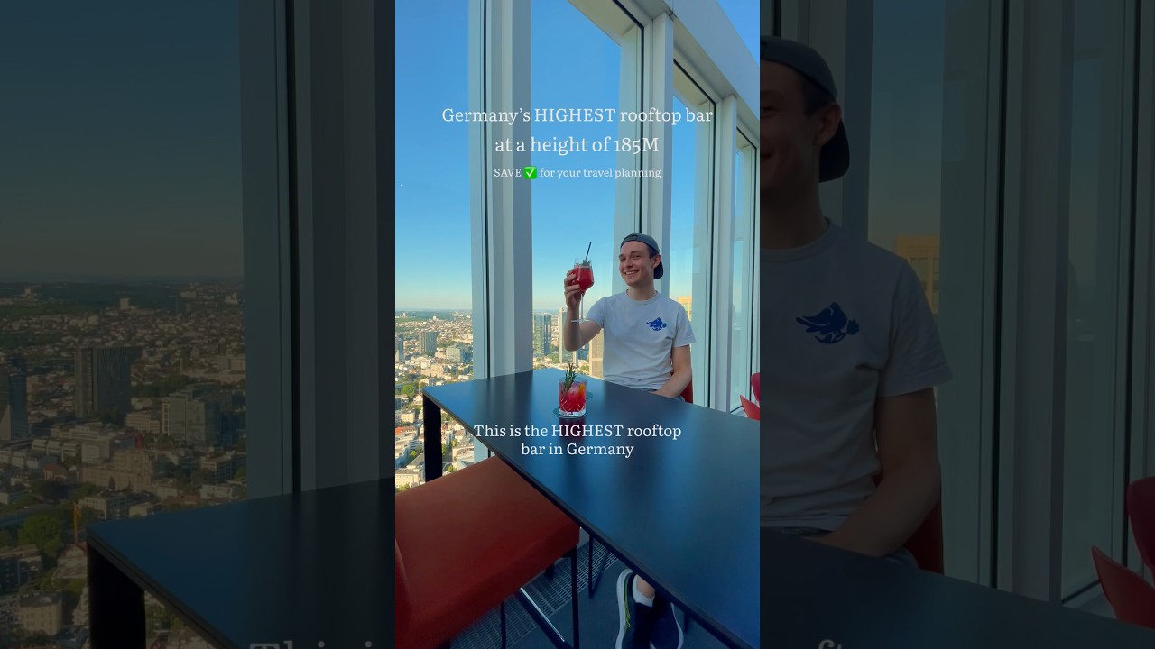 Germany&rsquo;s HIGHEST rooftop bar! 185m above Frankfurt am Main in Germany- NFT SKYBAR. #visitfrankfurt