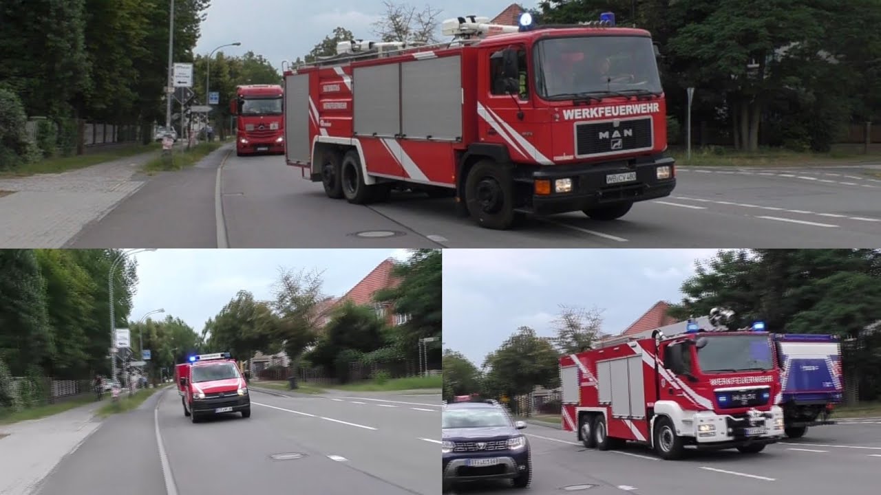 [MIT 2 DACHWERFER] GW-N + ULF SKW Piesteritz + ULF6000 der Securitas Werkfeuerwehr auf Einsatzfahrt