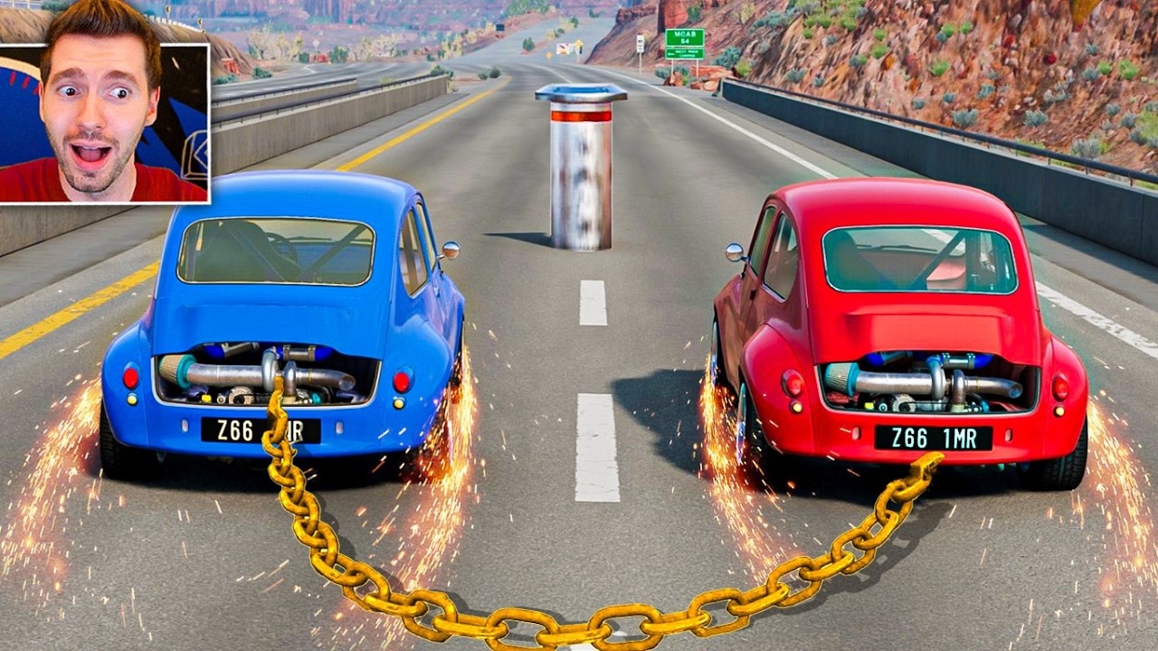 Acorrentando um CARRO A 300km/h no BeamNG Drive!