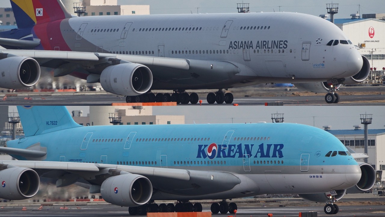 Asiana Airlines & Korean Air Airbus A380 Takeoff from Narita 16R | NRT/RJAA | HL7635 HL7622
