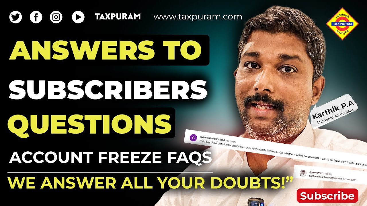 Answers to subscribers question-  Account Freeze FAQs – We Answer All Your Doubts!” #taxpuram
