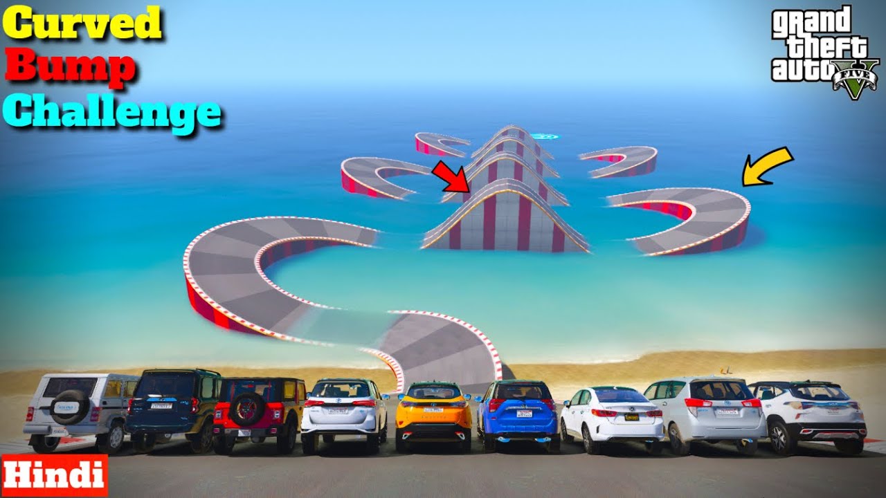 Indian Cars Vs Curved Bump Water  Challenge GTA 5