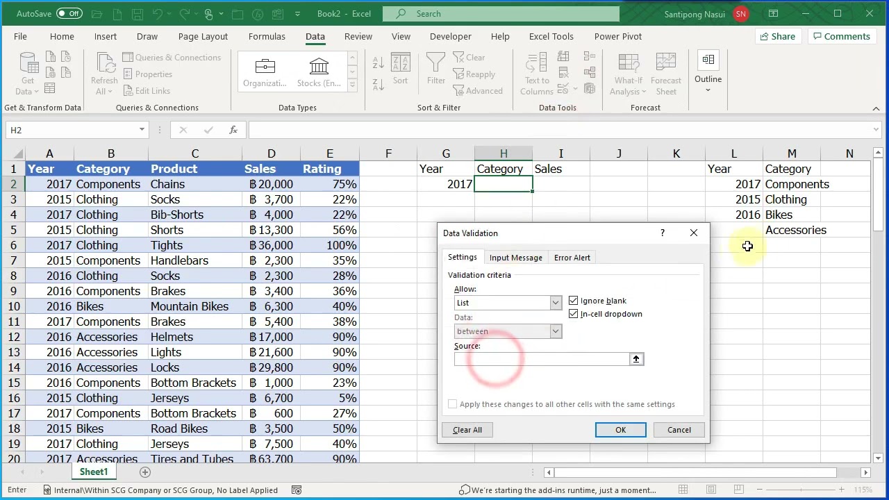 Dropdown Validation + Sumifs with Mouse Only