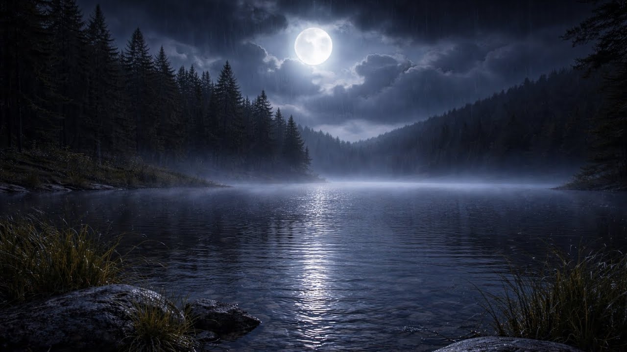 Dark Rainy Lake at Night 🌧️ | Deep Sleep Rain Sounds | Calm Storm Ambience