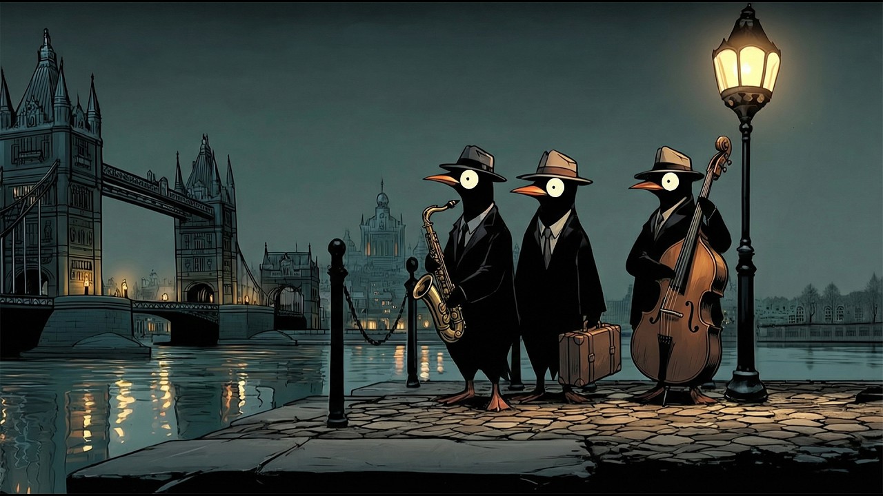 Penguins Bring Jazz to the Night River – Jazz for Calm Focus & Study
