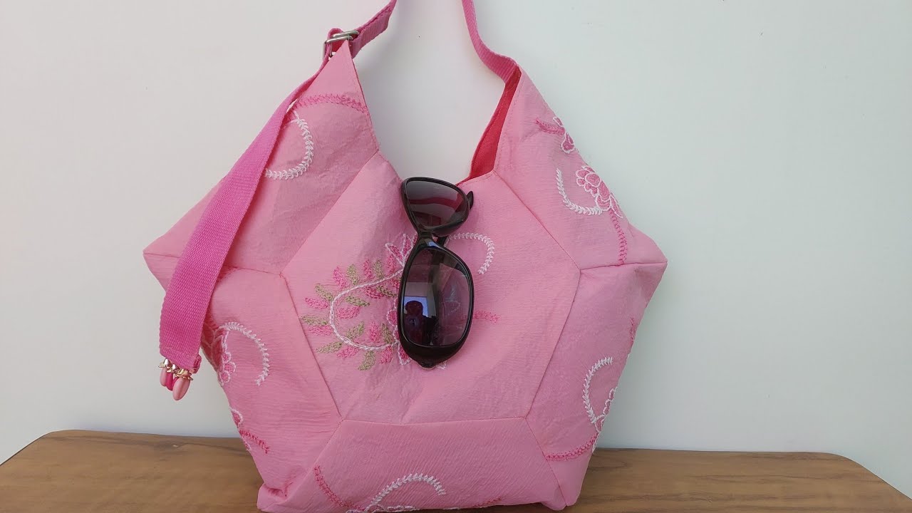 Hexagonal bag DIY/DIY shoulder bag/ Unique shaped bag making/Bag from old dupatta/Purse making