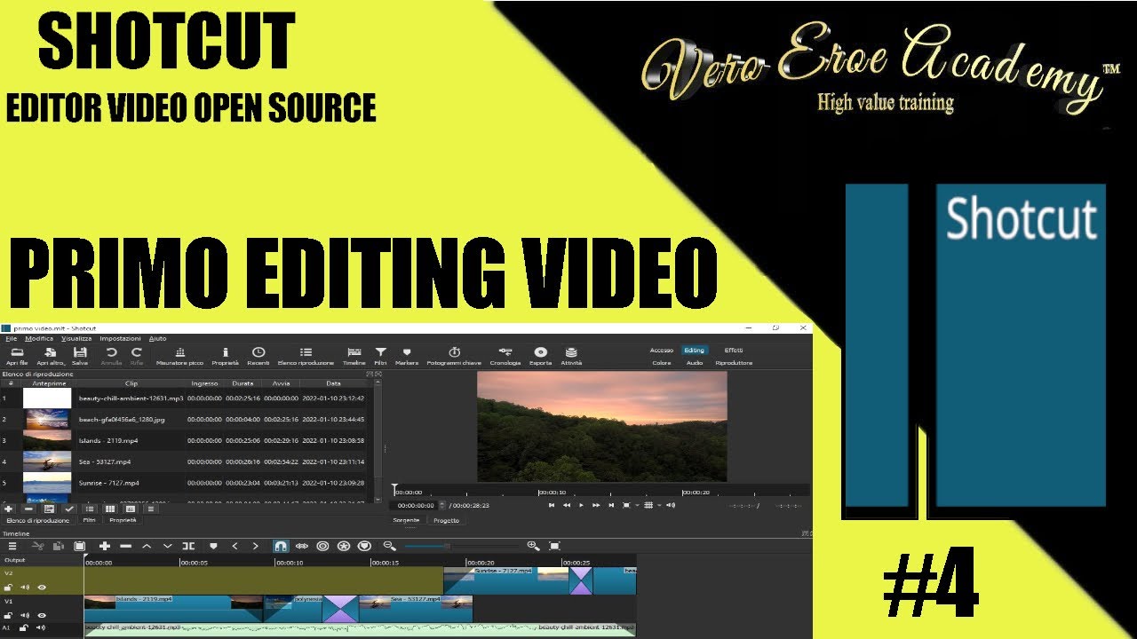 SHOTCUT TUTORIAL ITALIANO - LEZIONE 4 - PRIMO EDITING VIDEO