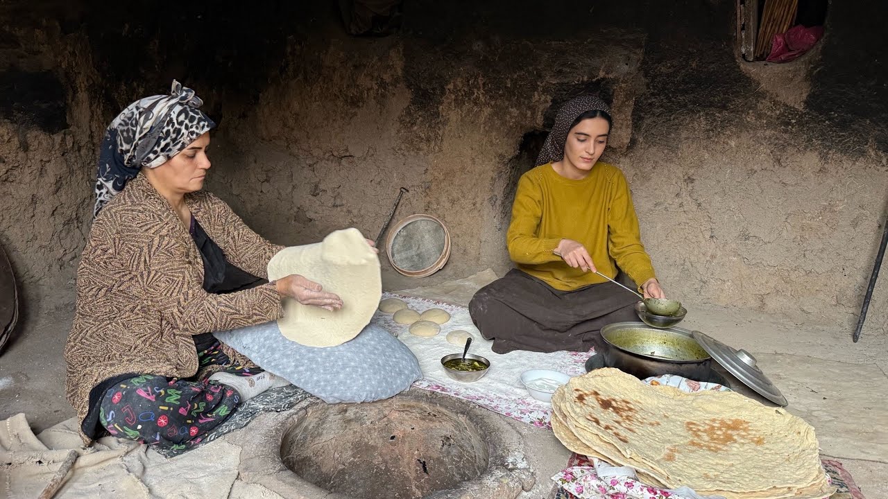 Baking Traditional Lavash Bread the Old Way in a Mountain Village