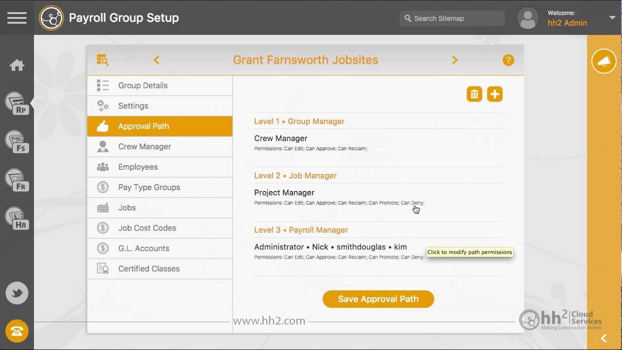 hh2 Remote Payroll : Approval Path Setup
