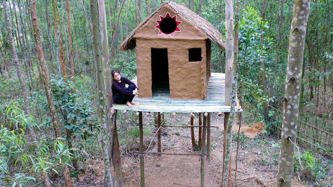 How To Build House On The Heated Bathtub And Water Slide To Swimming Pool In The Forest