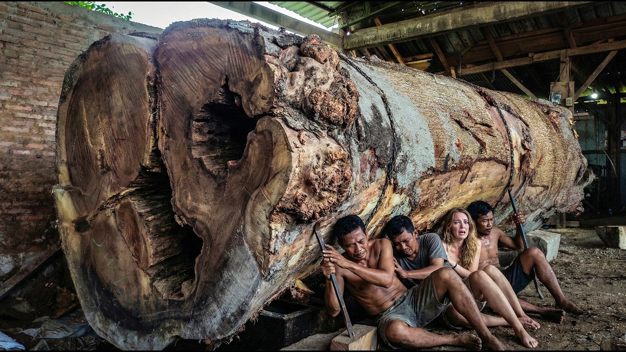 Barefoot & Flip-Flops in a Sawmill? Watch How They Handle Massive Wood
